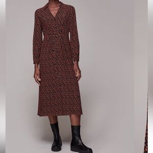Whistles Black Dainty Floral Print Midi Dress Size 8